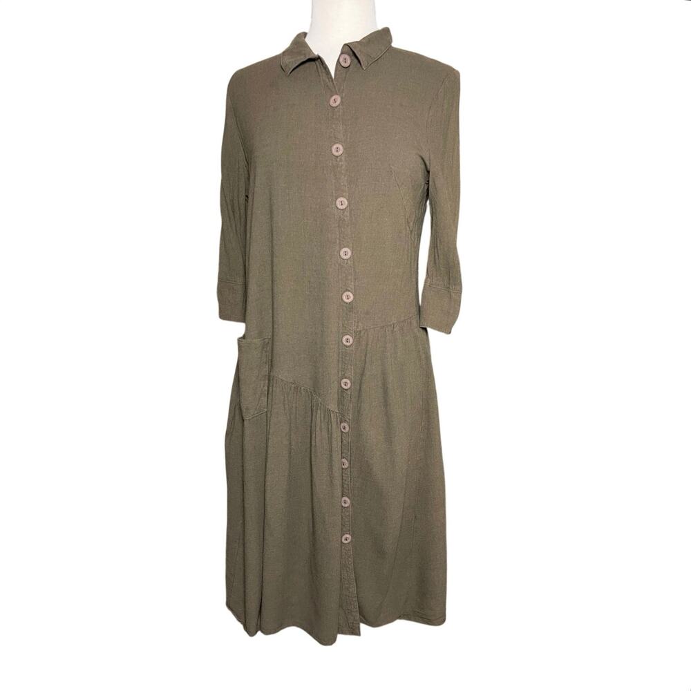 LURDES BERGADA Women’s Made in Spain Brown Asymmetrical Shirt Dress